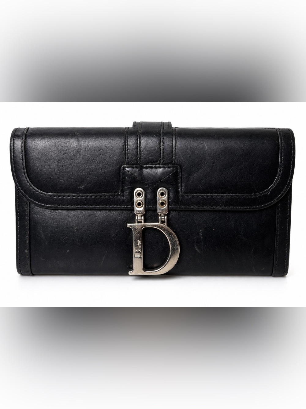 Dior Black Leather Clutch with Signature 'D' Hardware